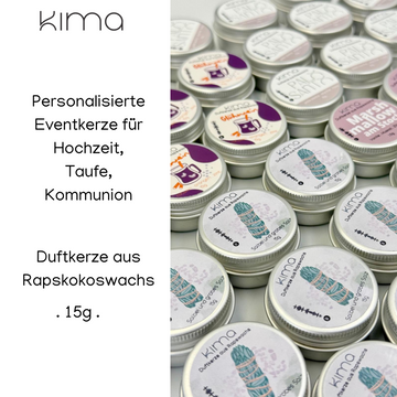 Personalisierte Eventkerze für Hochzeit, Taufe, Kommunion Verschiedene Düfte 15gr