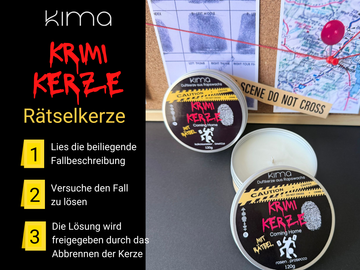 True Crime "Coming Home" Duftkerze Rätselkerze Kriminalfall Spotify Soundtrack Bookish Krimi Erlebnis Denkspiel Geschenk Geburtstag Freundin