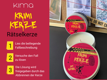 True Crime "Feier unter Freunden" Duftkerze mit Rätsel Kriminalfall Spotify Bookish Krimi Erlebnis Denkspiel Geschenk Geburtstag Freundin