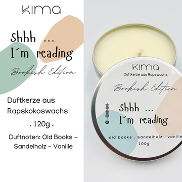Shhh I´m reading Buchkerze Bookish Old Bibliothek Bookshop Bücherwurm Buchliebhaber Leseratte Literarisches Duftkerze
